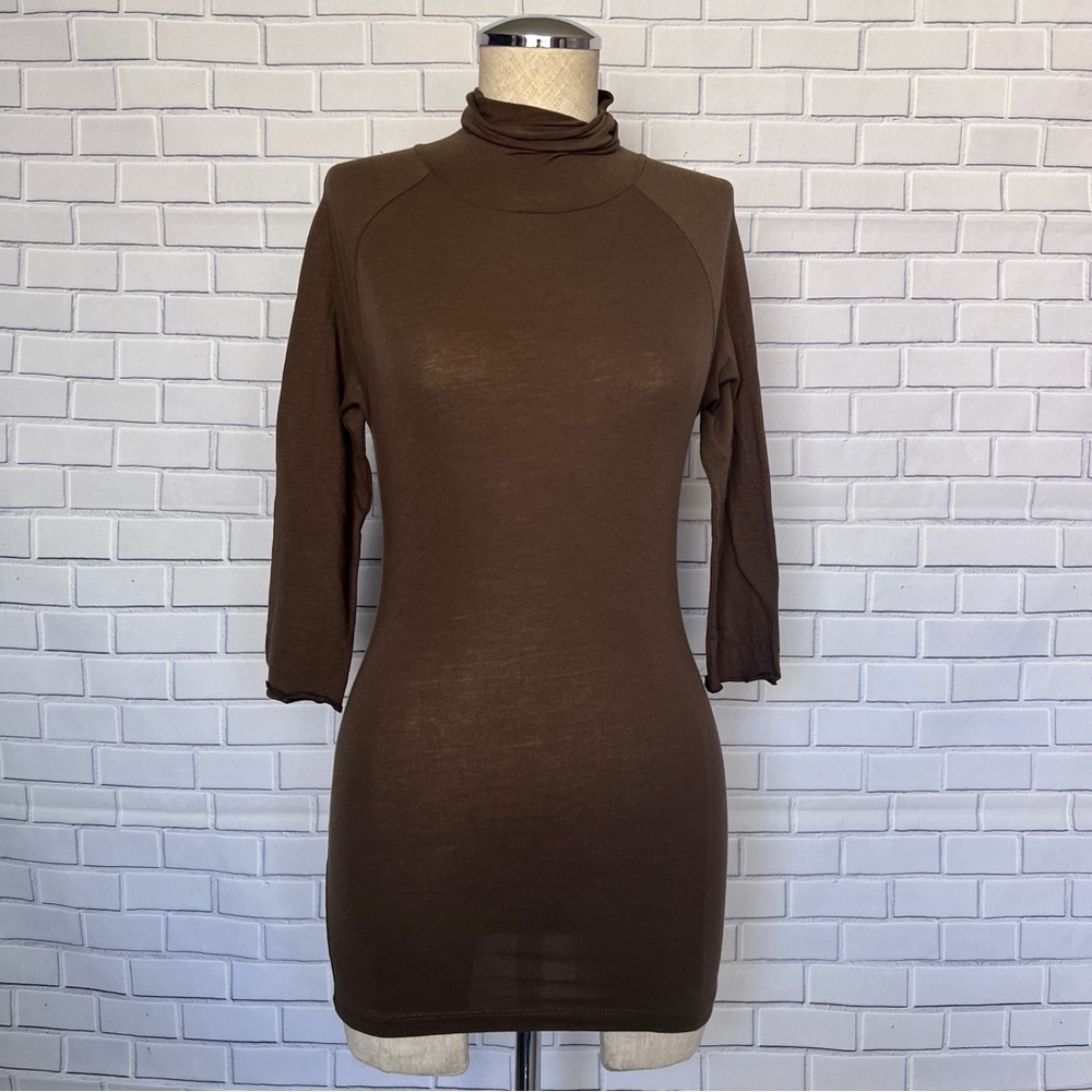 ✅ Free People Brown Modern Turtleneck 3/4 Sleeve Top
